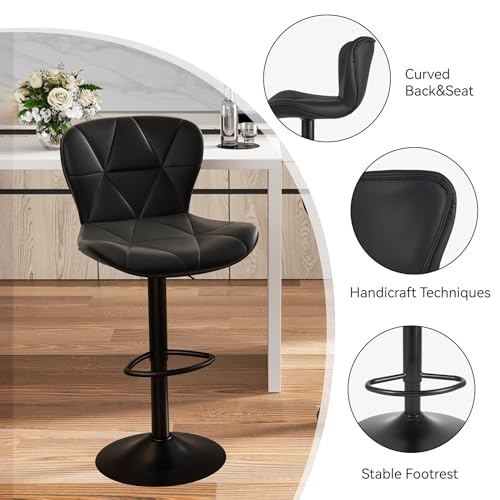 Black Adjustable Swivel Bar Stools Set of 2 for Kitchen Island