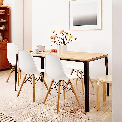 Furniwell Mid Century Modern White Plastic Lounge Chair Set of 4