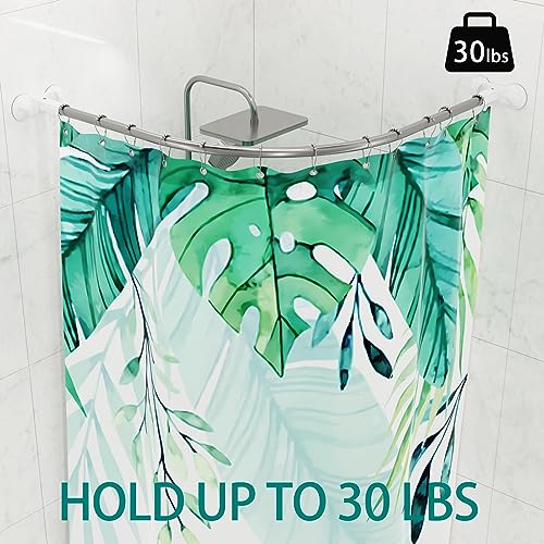 Stainless Steel Curved Shower Curtain Rod, 45 Inch Adjustable, Rustproof, Silver & White