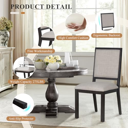COLAMY Brown Wood Farmhouse Dining Chair Set of 4 for Kitchen Living Room