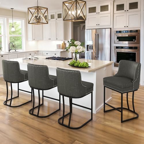 LUE BONA Dark Gray Modern Counter Height Bar Stools Set of 4