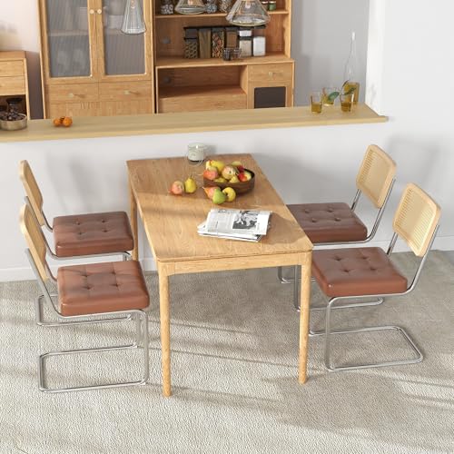 Westice Mid Century Modern Rattan Dining Chair Set, Brown with PU Cushion