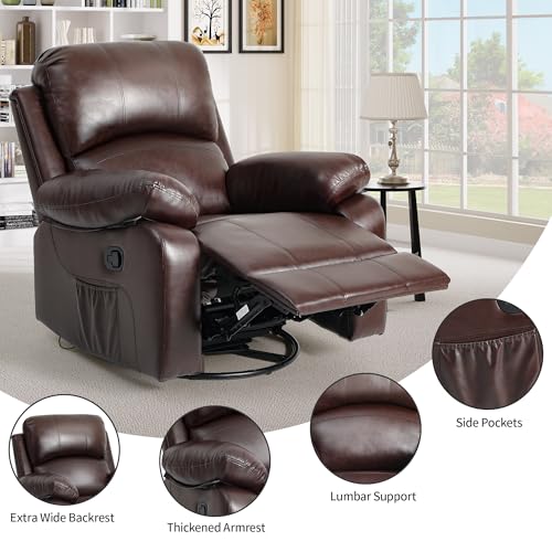 YITAHOME Brown Faux Leather Recliner with Heat, Massage, and Rocking Function