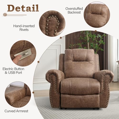 Oversized Electric Power Recliner with USB Ports for Living Room