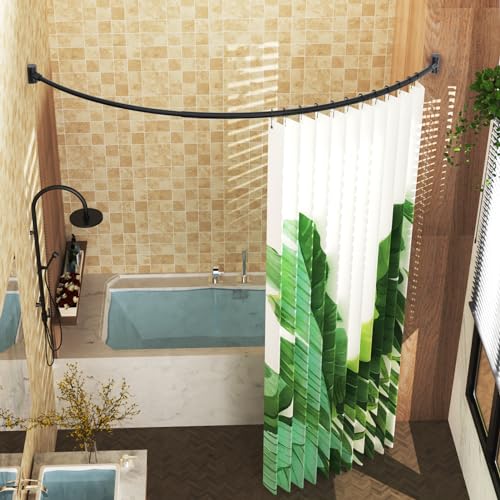 PrettyHome Adjustable Curved & Spring Shower Rods - Black and Chrome