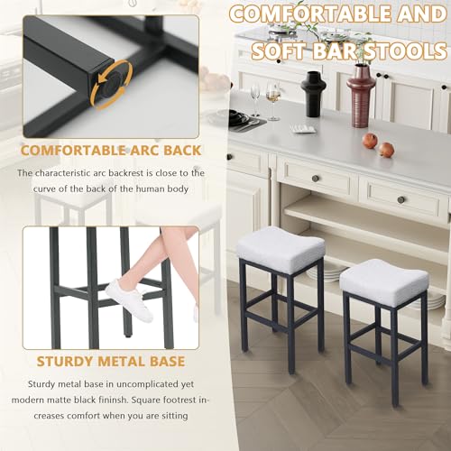Modern 27-Inch Counter Height Bar Stools Set of 2 for Kitchen Island, Dining Room - Gray Metal Legs