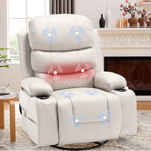 KCQ Electric Heated Recliner with Cup Holders, Beige