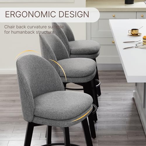 Dark Grey 26 Inch Upholstered Bar Stools with Back & Wood Legs, Set of 4 for Kitchen Island-Armless