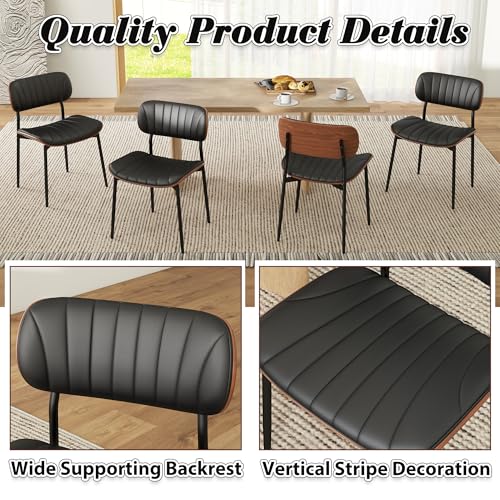 Bentwood Modern PU Leather Dining Chair Set, Black