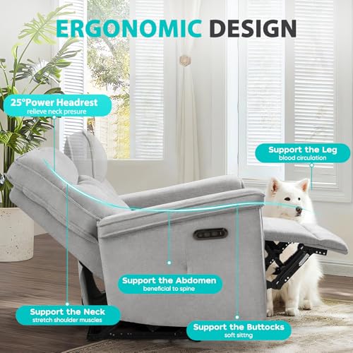 Electric Power Recliner Chair with Adjustable Headrest and Massage for Home Theater, Light Grey Color