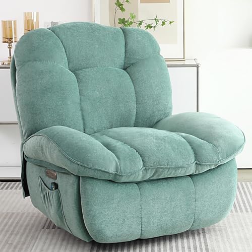 Massage Rocker Recliner with Heating and Swivel for Adults, Green