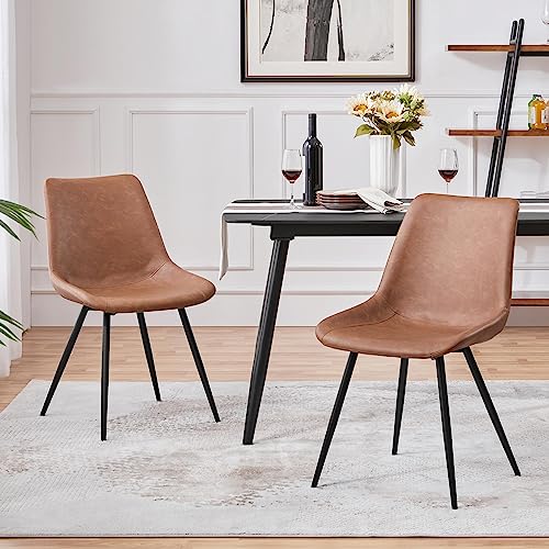 Yaheetech Mid Century Brown Faux Leather Dining Chair Set of 2