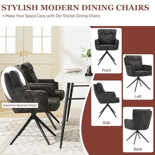 Mid-Century Modern Black Swivel Dining Chair Set of 6 Arm Upholstered