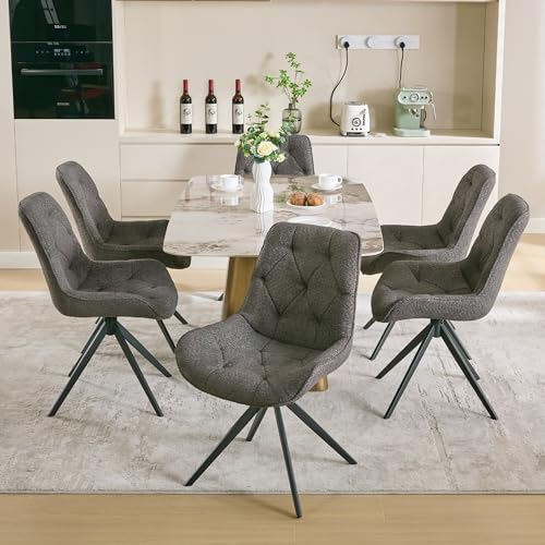 6-Pack Modern Swivel Boucle Dining Chairs with Diamond Tufting