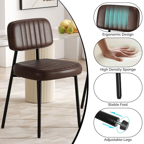 Modern Faux Leather Dining Chair Set, Thick Cushions, Metal Legs (Coffee)