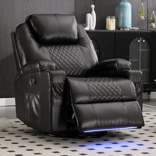 Oversized Power Rocker Recliner Chair for Adults with Massage and More (Black)
