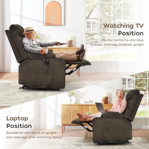Brown Dual Motor Lay Flat Power Lift Recliner with Massage & Heating