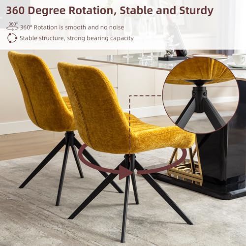 Mid Century Modern Swivel Dining Chairs Set of 2 for Kitchen and Living Room, Yellow Color