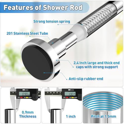 PrettyHome Chrome Adjustable Curved and Spring Shower Rods