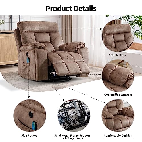 CANMOV Large Power Recliner Chair with Massage and Heat, Overstuffed for Big and Tall, 2 Cup Holders, Side Pocket, USB,