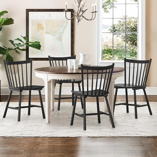LUE BONA Farmhouse Wooden Spindle Back Dining Chair Set, Black