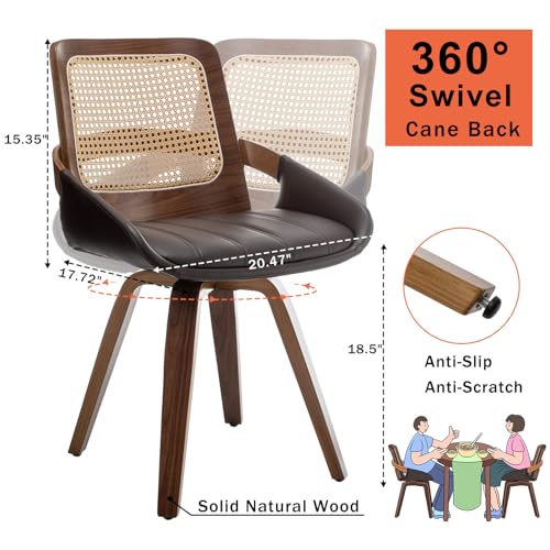 Mid Century Modern Swivel Walnut Dining Chairs with Cane Back - Set of 2 (Walnut Brown)