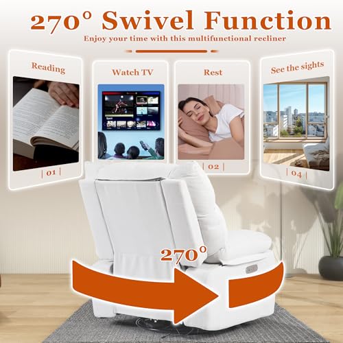 2024 White Power Recliner Chair with Swivel Massage for Adults in Living Room or Bedroom