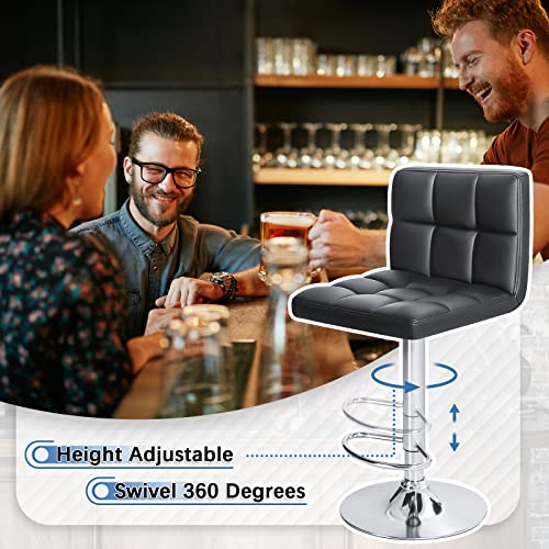 Modern Black Leather Swivel Barstools for Kitchen Counter