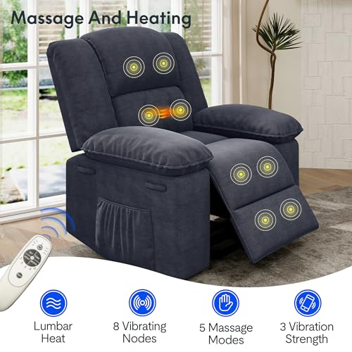 FLEXISPOT Massage Rocker Recliner Chair w/Heat & Vibration, Blue-Gray