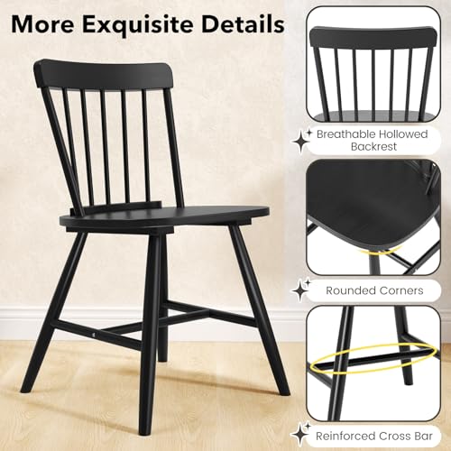 Giantex Windsor Farmhouse Dining Chair Set of 4, Black
