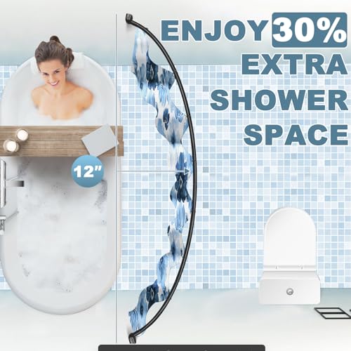 YNL Curved Rustproof Shower Rod, Matte Black, 35-82In, Adjustablebathtub Bathroom