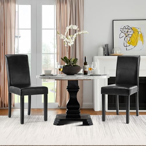 LSSPAID PU-Padded Parson Dining Chair Set, Solid Wood Legs, Black