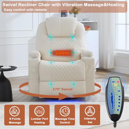 Beige 1-Seater Power Rocker Recliner with Heat & Massage