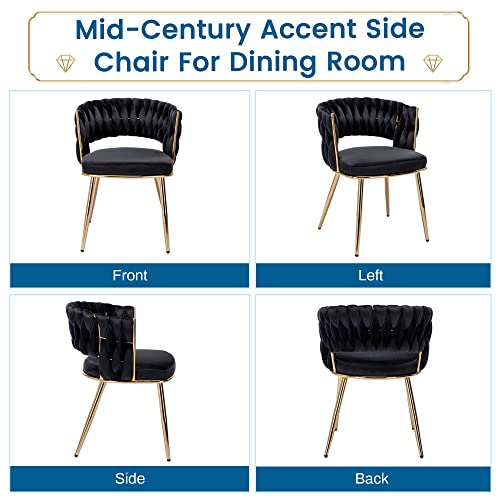 KCC Black Velvet Dining Chair Set of 2, Gold Legs