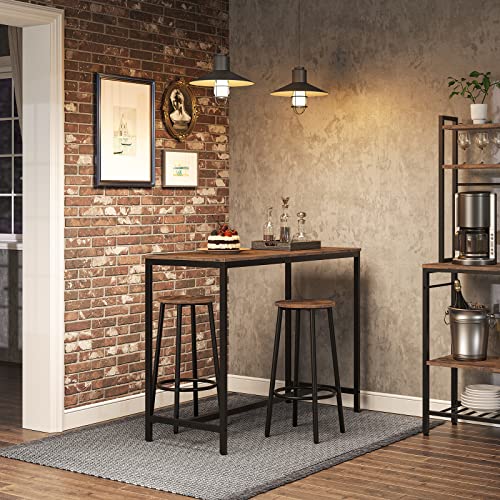 Rustic Brown Bar Stools, Set of 2, with Footrest & Steel Frame