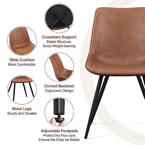 Yaheetech Mid Century Brown Faux Leather Dining Chair Set of 2