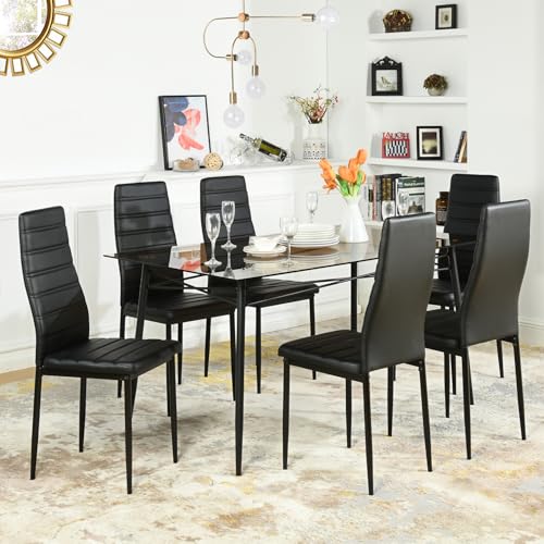 Homy Casa Set of 6 Armless Black Faux Leather Dining Chairs with High Back
