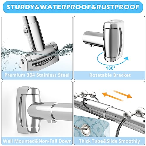 Adjustable Curved Shower Curtain Rod for Bathroom - Rust Proof Stainless Steel, 38-72 Inches