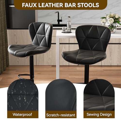 Black Adjustable Swivel Bar Stools Set of 2 for Kitchen Island