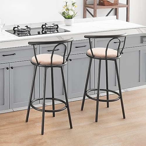 Mid Century Vintage Brown 29" Swivel Bar Stools with Back - Kitchen Island Chairs