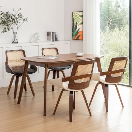 Mid Century Modern Swivel Walnut Dining Chairs with Cane Back - Set of 2 (Walnut Brown)
