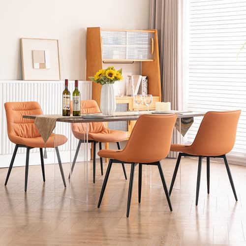 Rowill Mid Century Modern Camel Faux Leather Dining Chair Set of 2