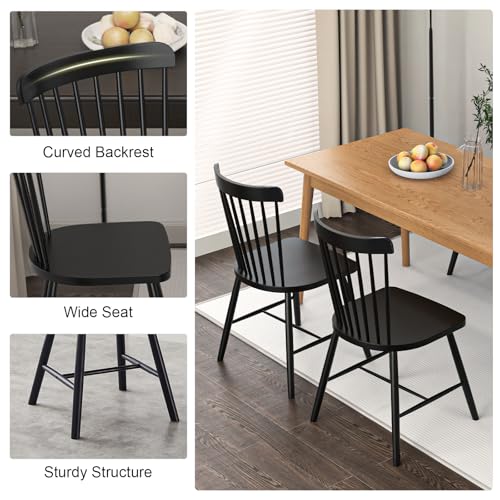 Windsor Dining Chairs Set of 4, Black Spindle Back Kitchen Chairs