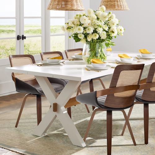Mid Century Modern Swivel Walnut Dining Chairs with Cane Back - Set of 2 (Walnut Brown)