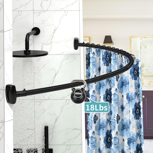 YNL Curved Rustproof Shower Rod, Matte Black, 35-82In, Adjustablebathtub Bathroom
