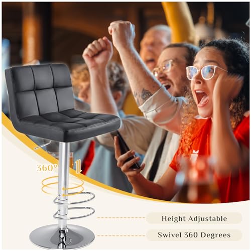 DUMOS Adjustable Swivel Bar Stool Set, Black PU, Kitchen Counter Height