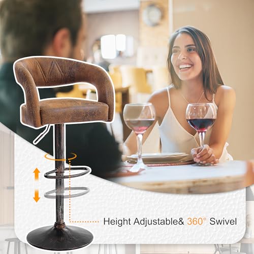 Modern Dark Brown Bar Stool Set of 4 with Back and Arms