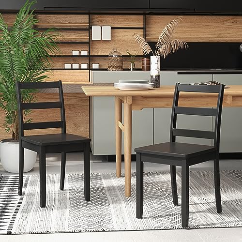 Wood Dining Chairs Set of 2 - Black, Farmhouse Style, Max Load 400 Lbs