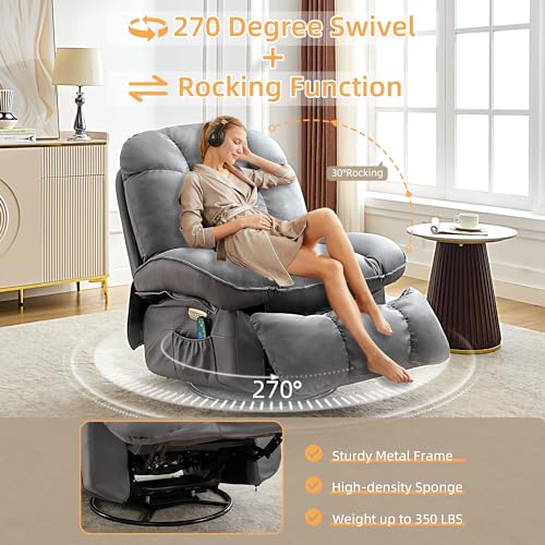 Power Recliner Chair for Adults with Massage, Heating, and USB Ports - Grey