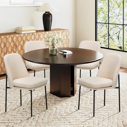 COLAMY Beige Fabric Dining Chair Set, Modern Curved Back Kitchen Chairs